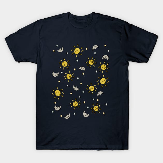 Stars, moons, suns, celestial pattern T-Shirt by jazmynmoon